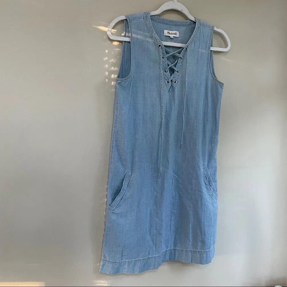Madewell denim chambray lace up dress‎